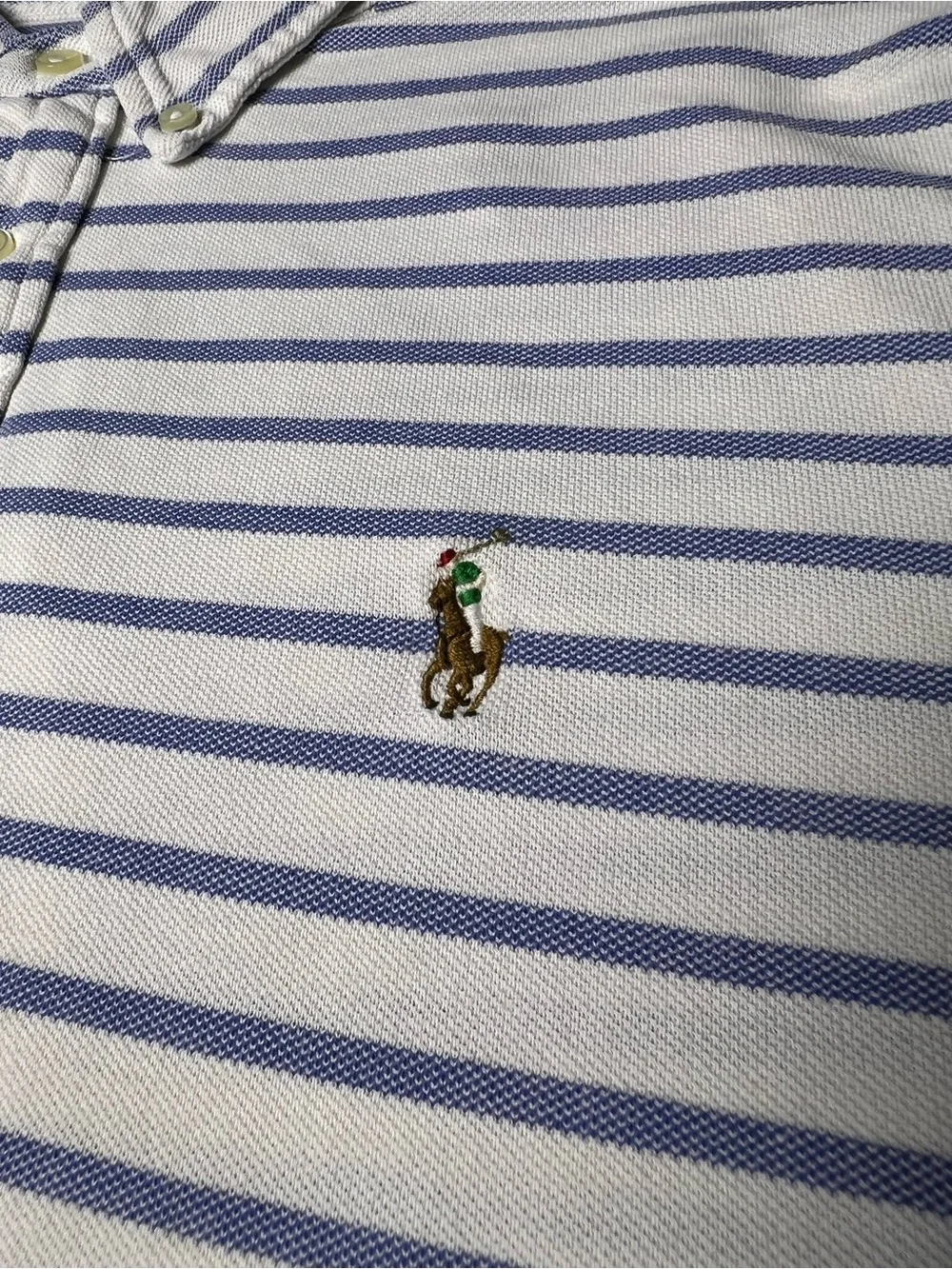 Ralph Lauren blue and white striped polo shirt